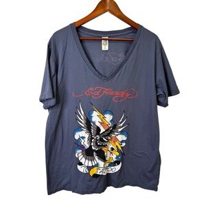 Vintage Y2K Don Ed Hardy By Christian Audiegier Tattoo Vneck Tshirt Size XL